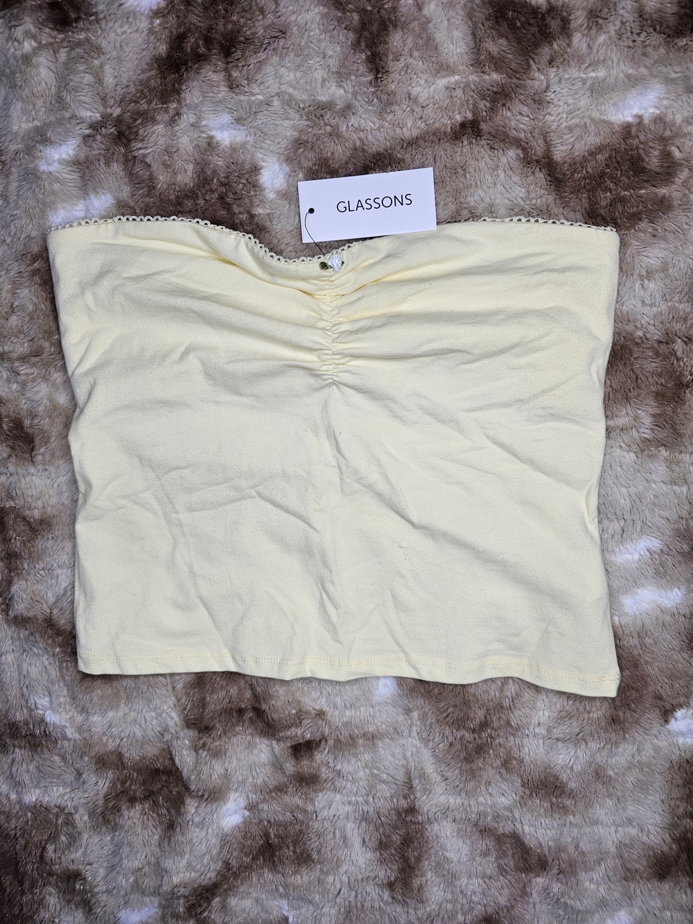 Glassons Butter Yellow Ruched Bandeau Tube Top Size Large NWT